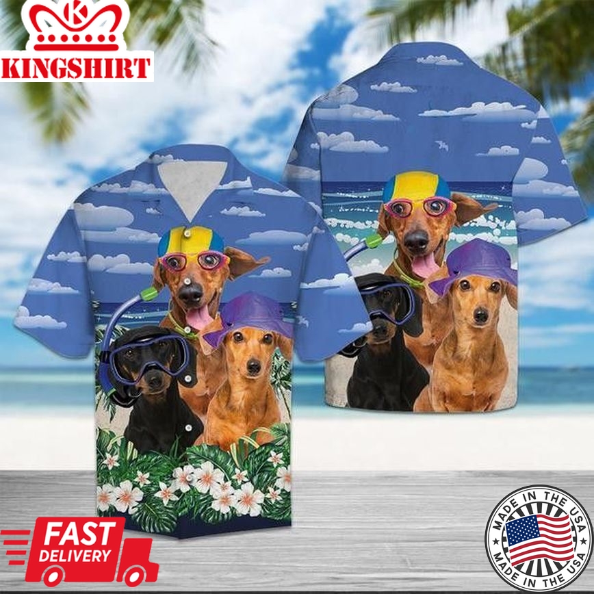 Dachshund Dog Summer Beach Aloha Trendy Hawaiian Shirts For Men & For Women