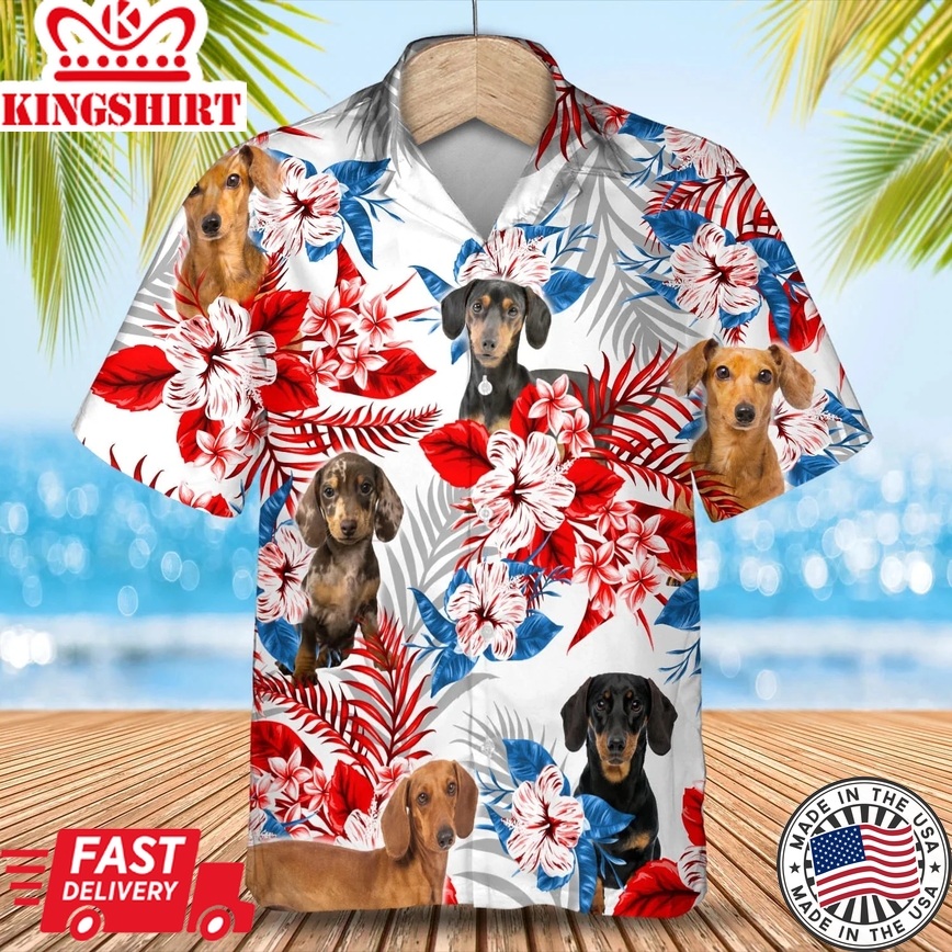 Dachshund Flower American Trendy Hawaiian Shirt, Summer Aloha Shirt, Men Trendy Hawaiian Shirt, Women Trendy Hawaiian Shirt