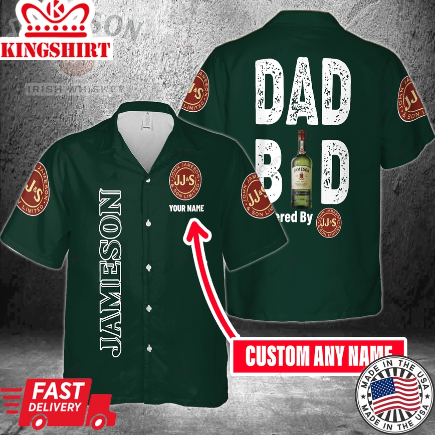 Dad Bod Powered By Jameson Irish Whiskey Custom Name Hawaiian Shirt