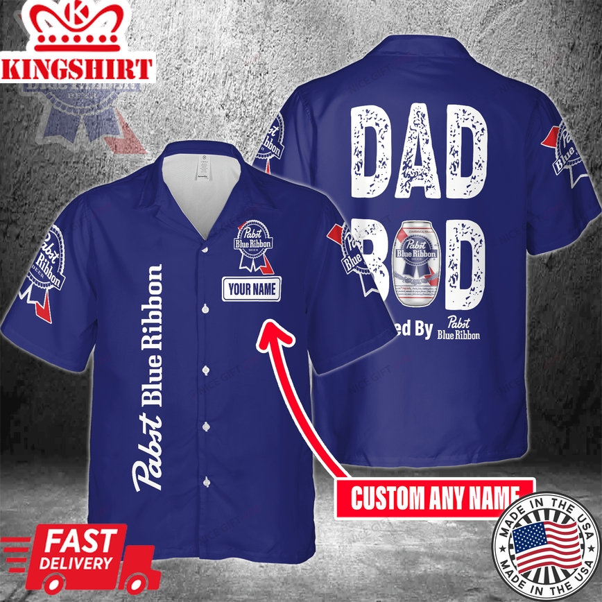 Dad Bod Powered By Pabst Blue Ribbon Custom Name Hawaiian Shirt