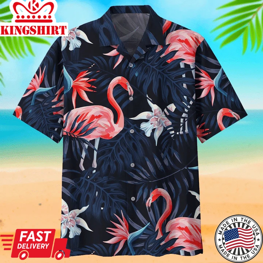 Dark Flamingo Ornamental Design Trendy Hawaiian Shirt