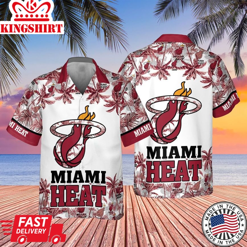 Deluxe Hawaiian Shirt Featuring Miami Heat Beach Sunset