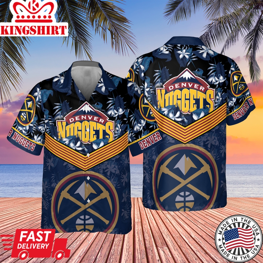 Denver Nuggets Dark Blue Hibiscus Flower Pattern Print Hawaiian Shirt