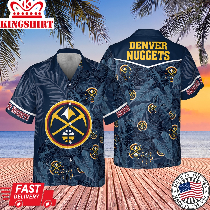 Denver Nuggets Leaves Tropical Pattern Print Hawaiian Shirt