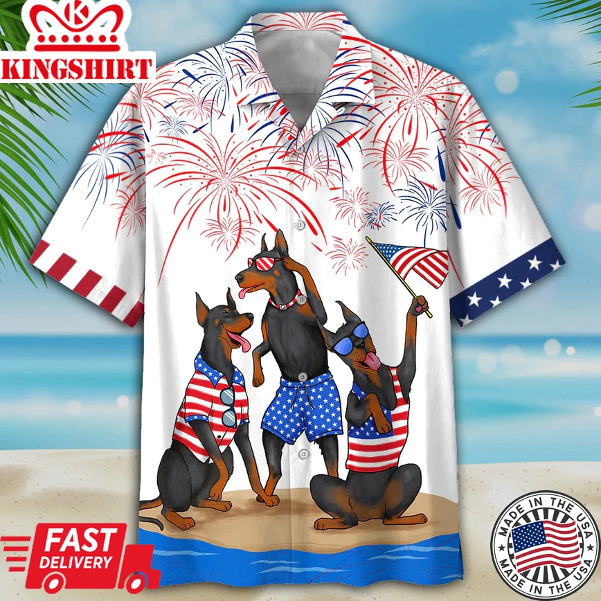 Dobermann Trendy Hawaiian Shirts - Independence Day Is Coming, Usa Patriotic Trendy Hawaiian Shirt