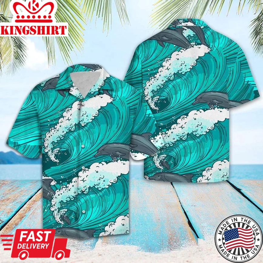 Dolphin The Power Of Waves Design Trendy Hawaiian Shirt