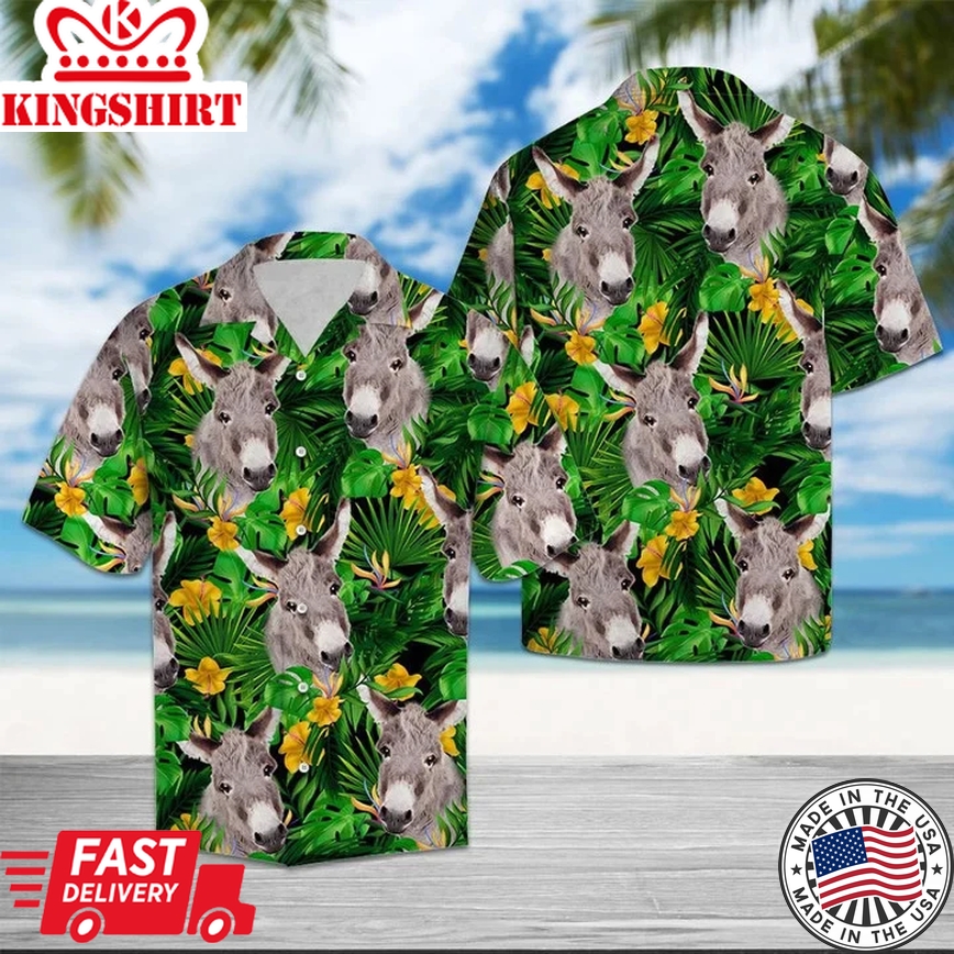 Donkey With Yellow Flowers And Green Leaves Trendy Hawaiian Shirt