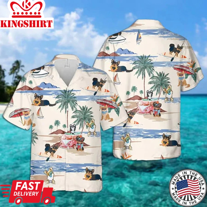 Doodle Summer Beach Trendy Hawaiian Shirt, Trendy Hawaiian Shirts For Men Short Sleeve Aloha Beach Shirt