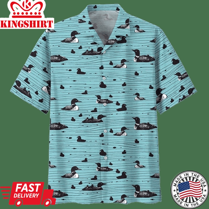 Duck Trendy Hawaiian Shirt, Duck Button Up Shirt- Short Sleeve Summer Shirt, Black Duck Trendy Hawaiian Shirt