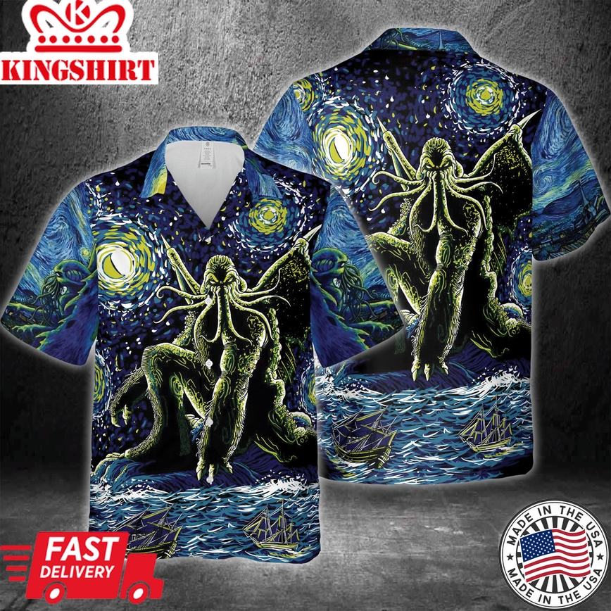 Echoes of Cthulhu in Vibrant 3D Hawaiian Shirt Design