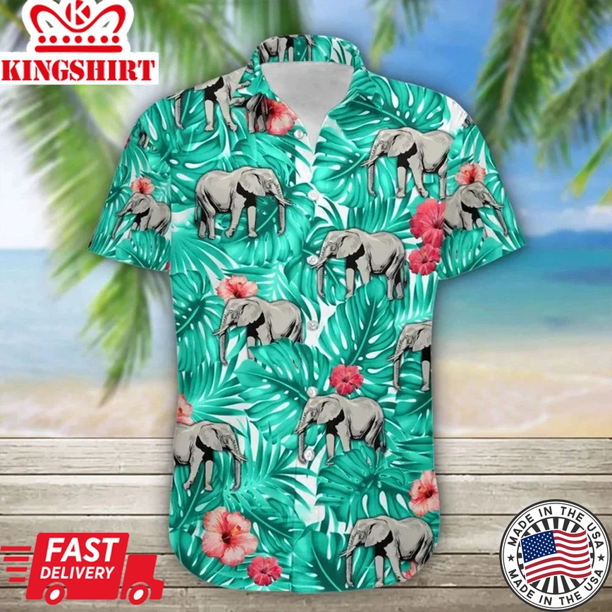 Elephant Awesome Tropical Jungle Design Trendy Hawaiian Shirt