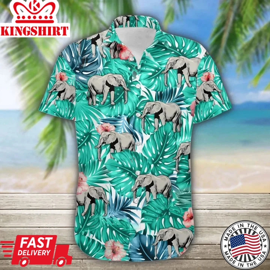 Elephant Wild Animal Tropical Jungle Design Trendy Hawaiian Shirt