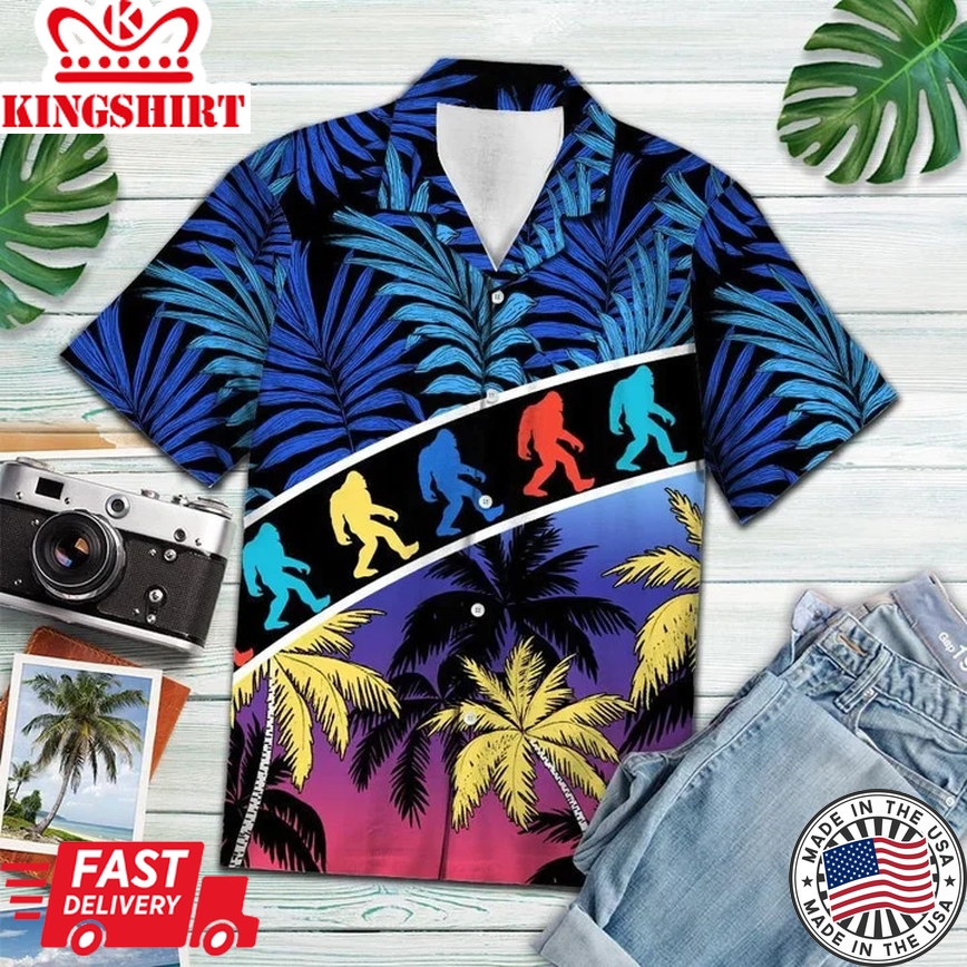 Enjoy The Vacation Tropical Coconut Palm Bigfoot Trendy Hawaiian Shirt For Men, Women