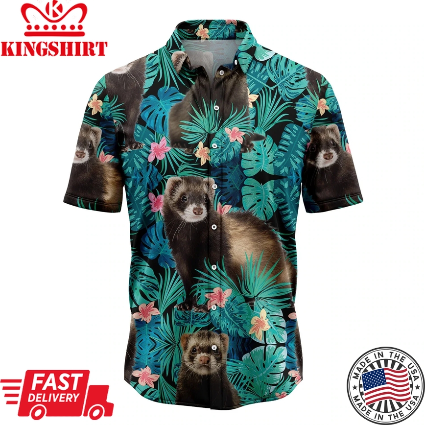 Ferret Tropical Trendy Hawaiian Shirt, Summer Trendy Hawaiian Shirts For Men, Aloha Beach Shirt