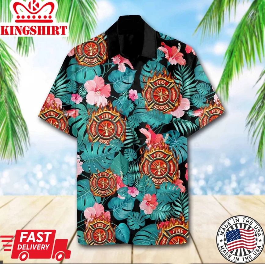 Firefighter Tropical Forest Design Trendy Hawaiian Shirt