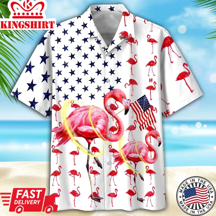 Flamingo 4Th Of July Trendy Hawaiian Shirt - Independence Day Is Coming, Trendy Hawaiian Shirt For Men