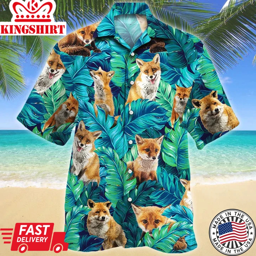 Fox Lovers Trendy Hawaiian Shirt, Tropical Fox Men Trendy Hawaiian Shirts - Casual Button Down Short Sleeve Shirt