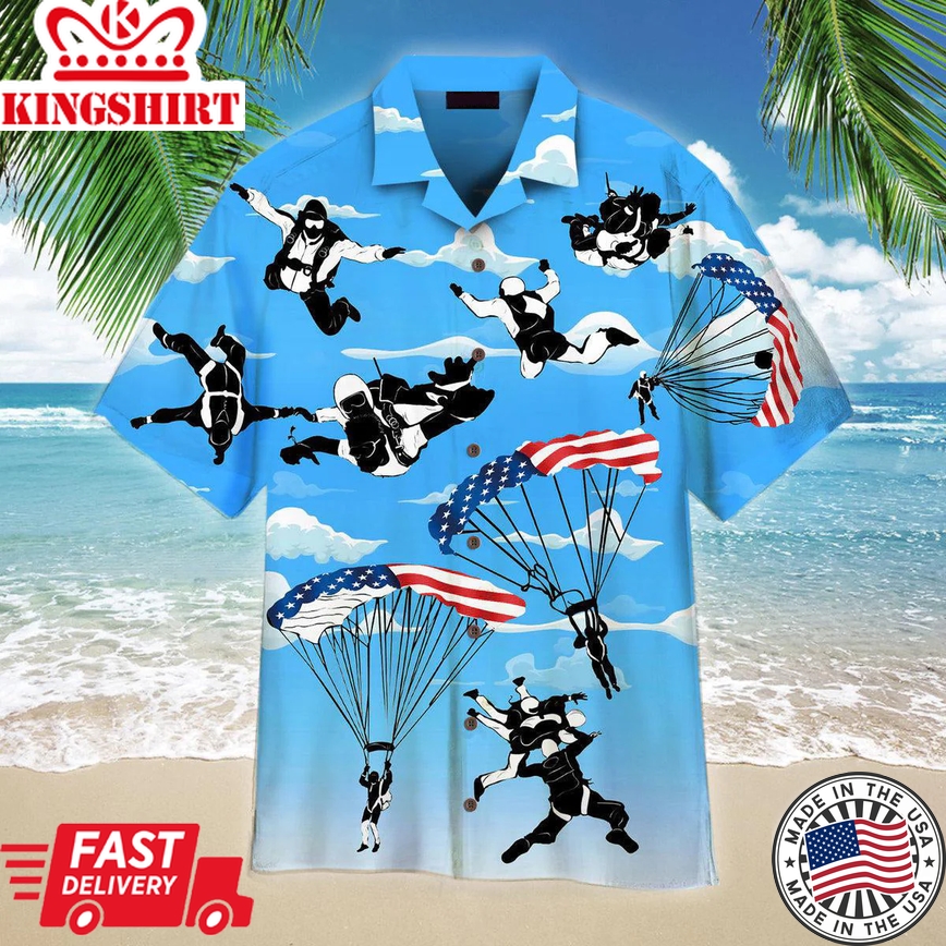 Free Skydiving American Flag Patriotism Aloha Trendy Hawaiian Shirt