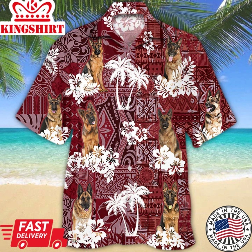 German Shepherd 2 Red Trendy Hawaiian Shirt, Gift For Dog Lover Shirts, Animal Summer Shirts