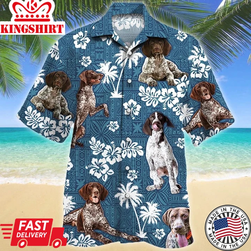 German Shorthaired Pointer Blue Tribal Trendy Hawaiian Shirt, Short Sleeve Hawaiian Aloha Shirt For Men