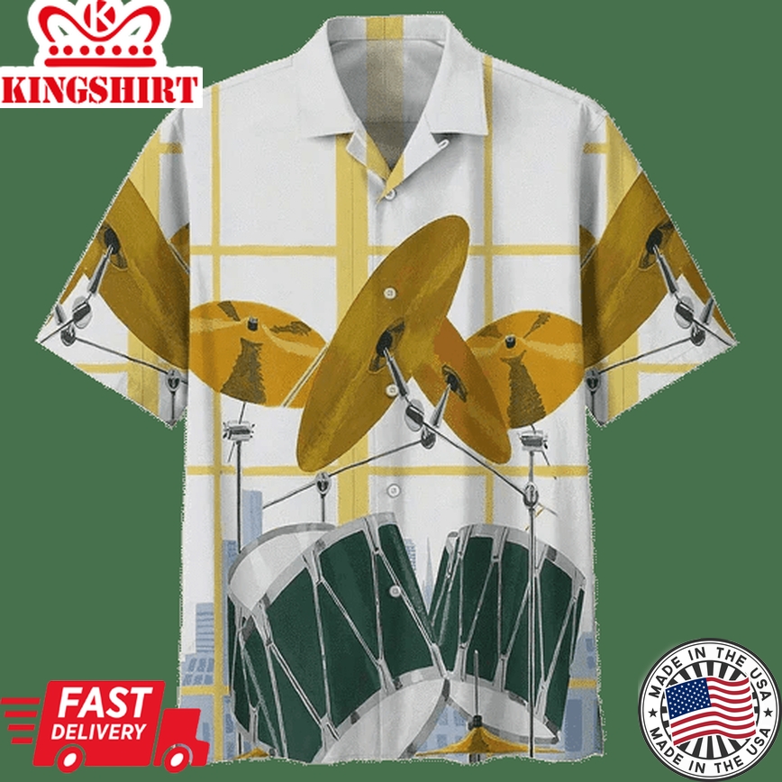 Gold Drum Background Trendy Hawaiian Shirt For Men, Women