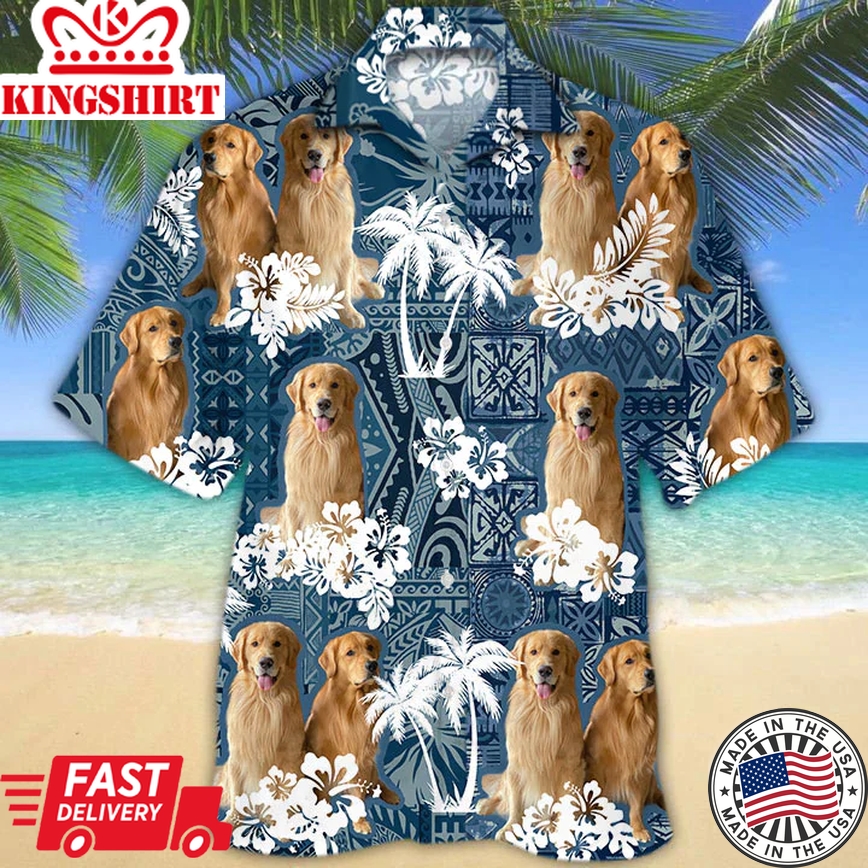 Golden Retriever 2 Trendy Hawaiian Shirt