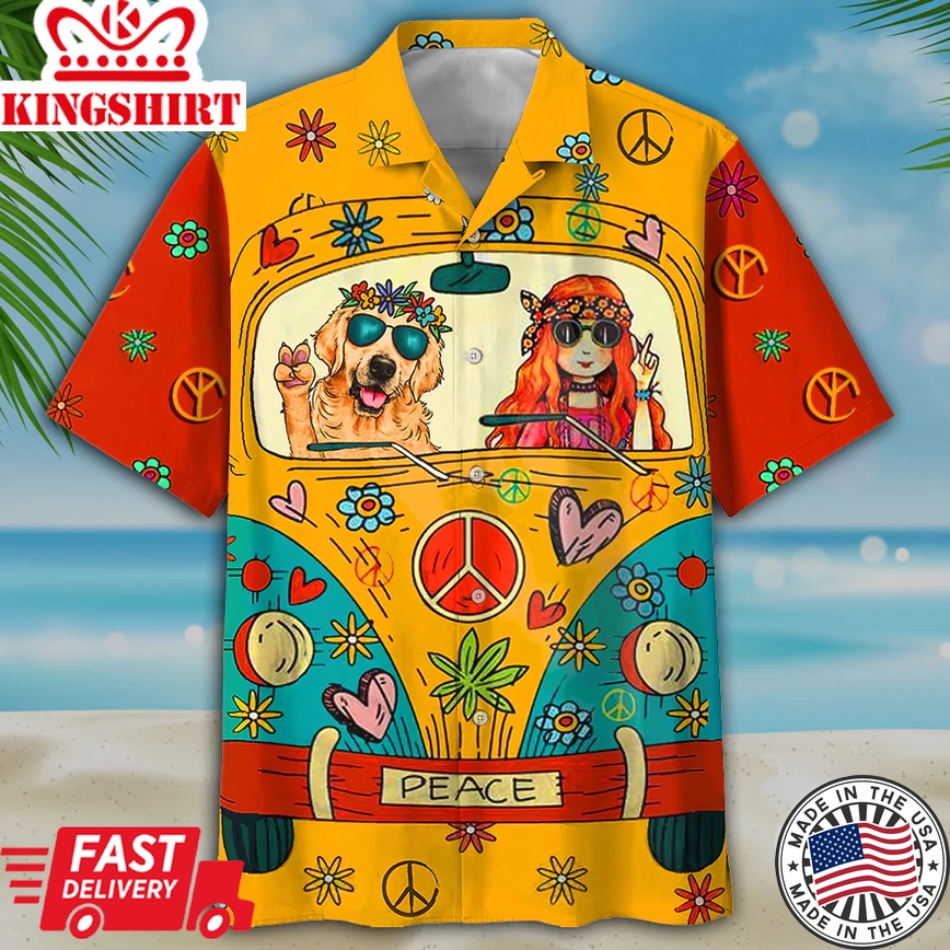 Golden Retriever Hippie Trendy Hawaiian Shirt