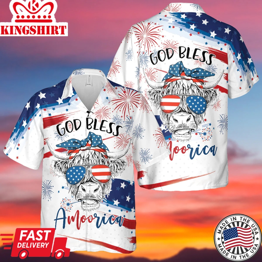 Happy Independence God Bless Amoorica All Over Printed 3D Trendy Hawaiian Shirt