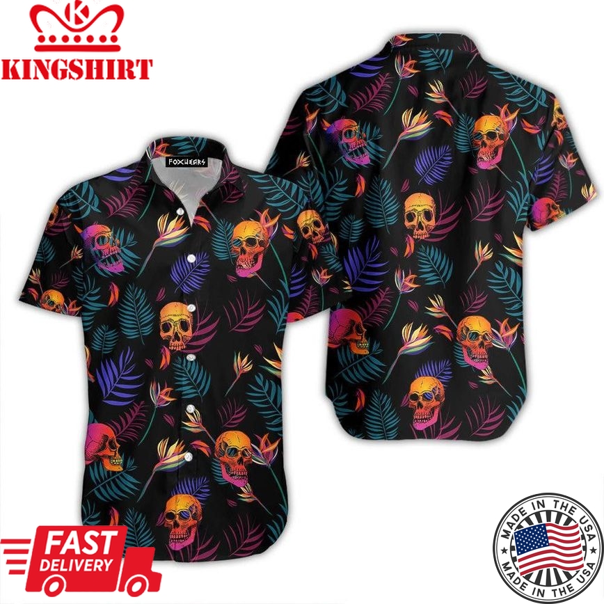 Hawaiian Aloha Shirt with Spooky Skull Festive Theme