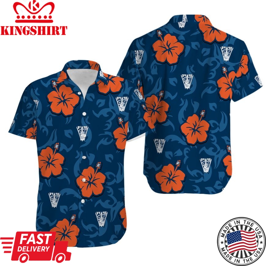 Hibiscus Custom Logo Orange Navy Hawaiian Shirt