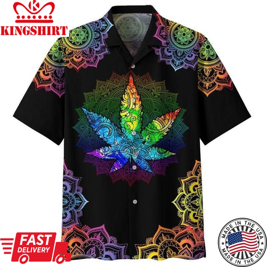 Hippie Shirt Weed Mandala Radiant Color Black Hawaiian Aloha Shirt