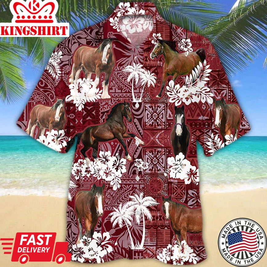 Horse Red Trendy Hawaiian Shirt, Gift For Horse Lover Shirts, Animal Summer Shirts, Trendy Hawaiian Shirt Men