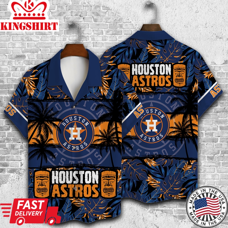 Houston Astros All Over Print Hawaiian Shirt with Palm Trees