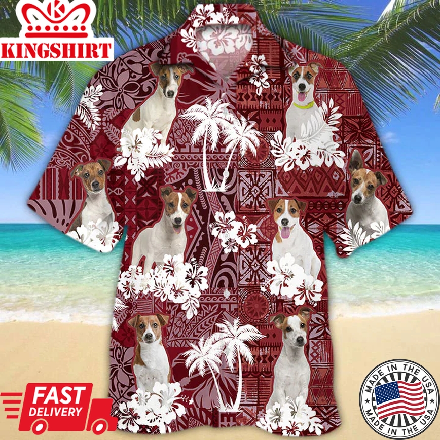 Jack Russell Terrier Red Trendy Hawaiian Shirt, Gift For Dog Lover Shirts, Men's Trendy Hawaiian Shirt, Summer Hawaiian Aloha Shirt