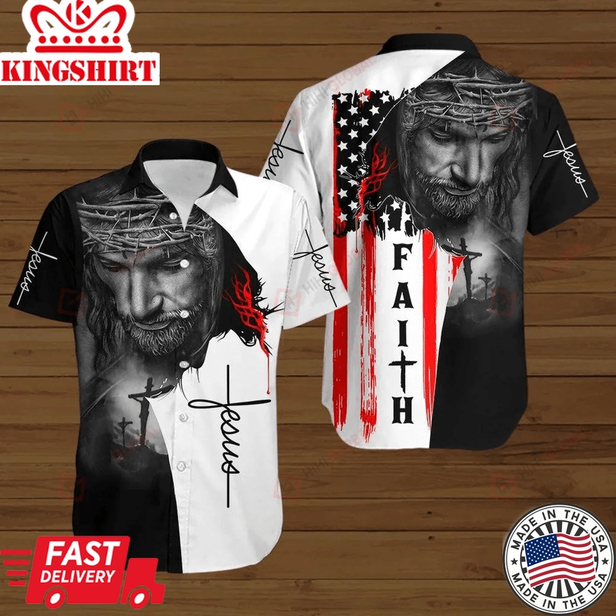 Jesus Hawaii Shirt Christian Apparel Jesus Face Faith American Flag Hawaiian Aloha Shirt