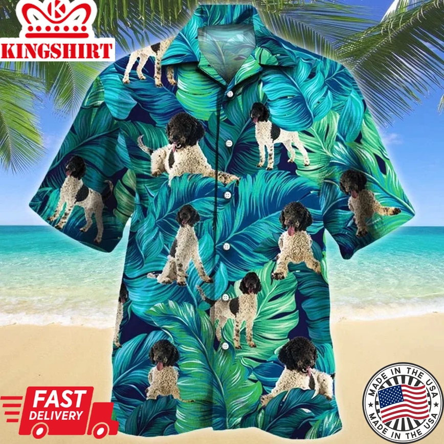 Kawaii Portuguese Water Dog Lovers Gift Summer Beach Palm Tree Pattern Trendy Hawaiian Shirt