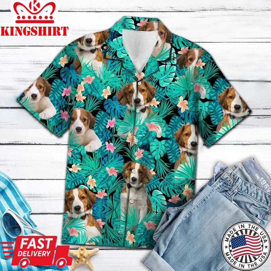 Kooikerhondje Dog Among Tropical Leaves And Flowers Trendy Hawaiian Shirt