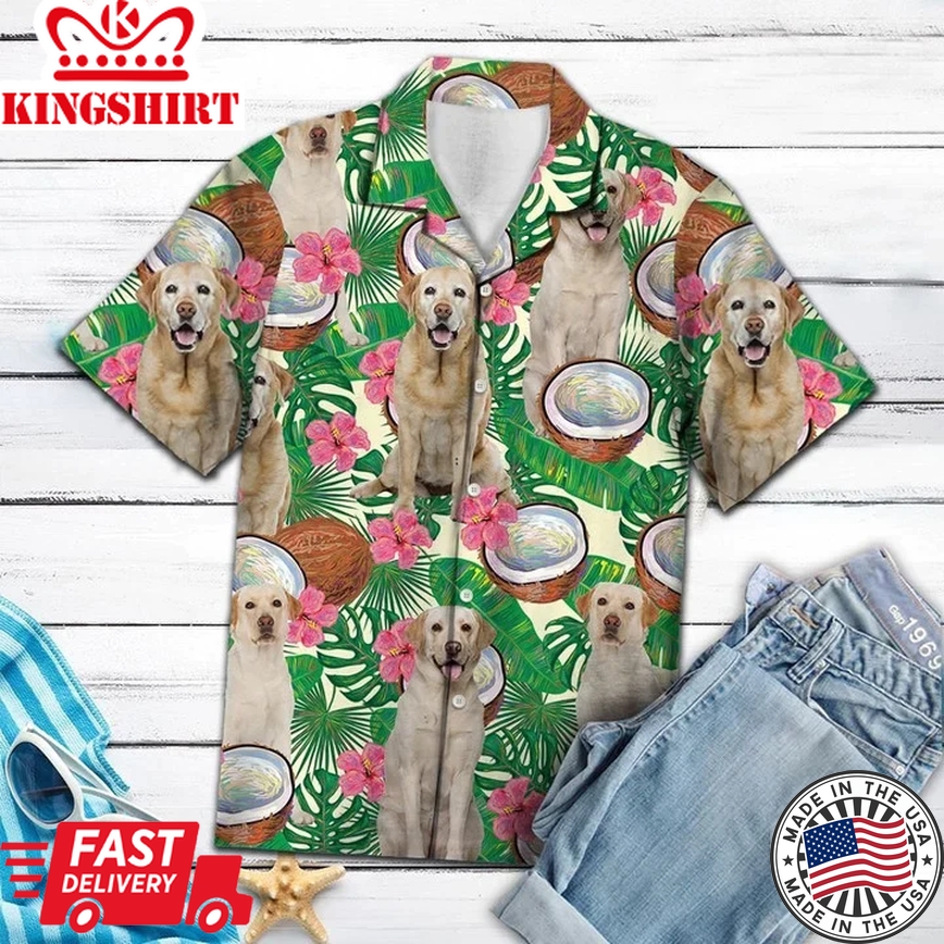 Labrador Retriever With Tropical Coconut Trendy Hawaiian Shirt