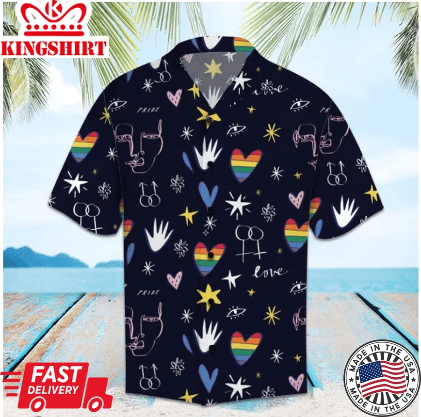 Lgbt Pride Hawaii Shirt Hand Rainbow Hearts Love Pattern Black Hawaiian Aloha Shirt