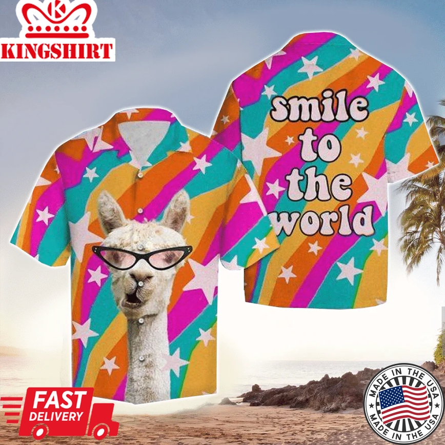 Llama Smile To The World Trendy Hawaiian Shirt