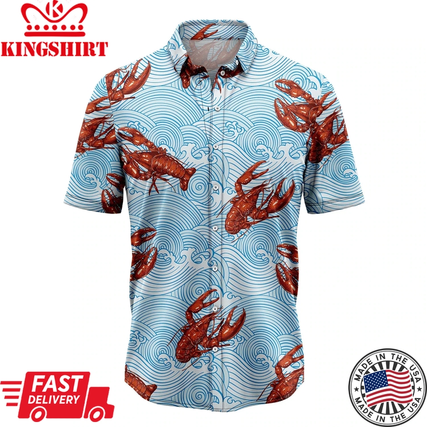 Lobsters Blue Waves Trendy Hawaiian Shirt, Summer Trendy Hawaiian Shirts For Men And Women Aloha Beach Shirt