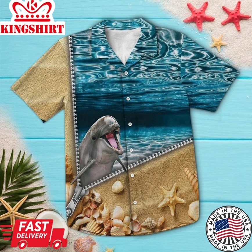 Lovely Zipper Ocean With Dolphin Trendy Hawaiian Shirt