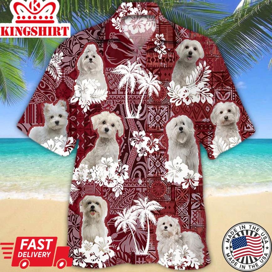 Maltese Trendy Hawaiian Shirt, Gift For Dog Lover Shirts, Maltese Beach Shirt, Men's Trendy Hawaiian Shirt