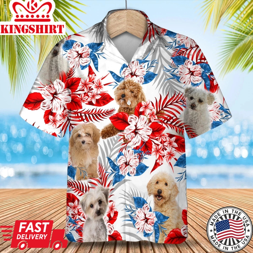 Maltipoo American Flag Trendy Hawaiian Shirt, Summer Aloha Shirt, Men Trendy Hawaiian Shirt, Gift For Summer