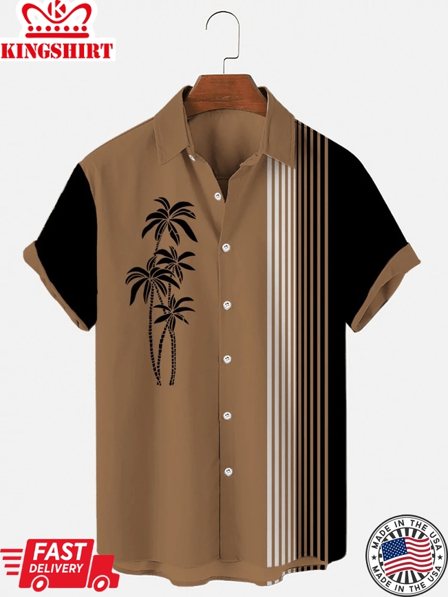 Men's Simple Hawaiian Coconut Stripe Patchwork Casual Shirt