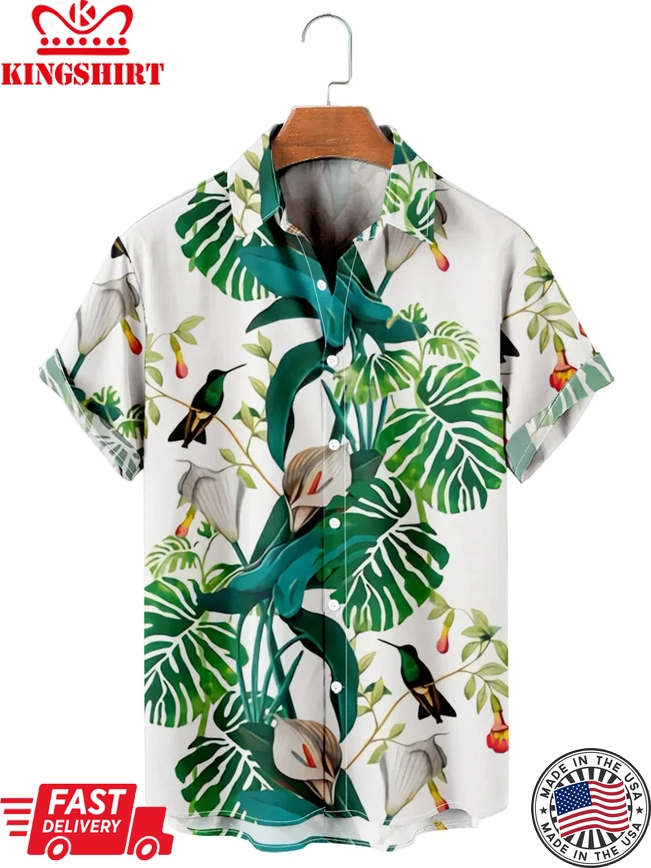 Men's Tropical Hawaiian Floral Print Cotton Shirt