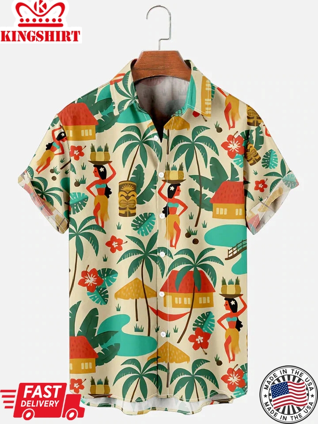 Mens Trendy Hawaiian Shirt Aloha Beach Retro Hippie Girl Hawaiian Short Sleeve Shirt