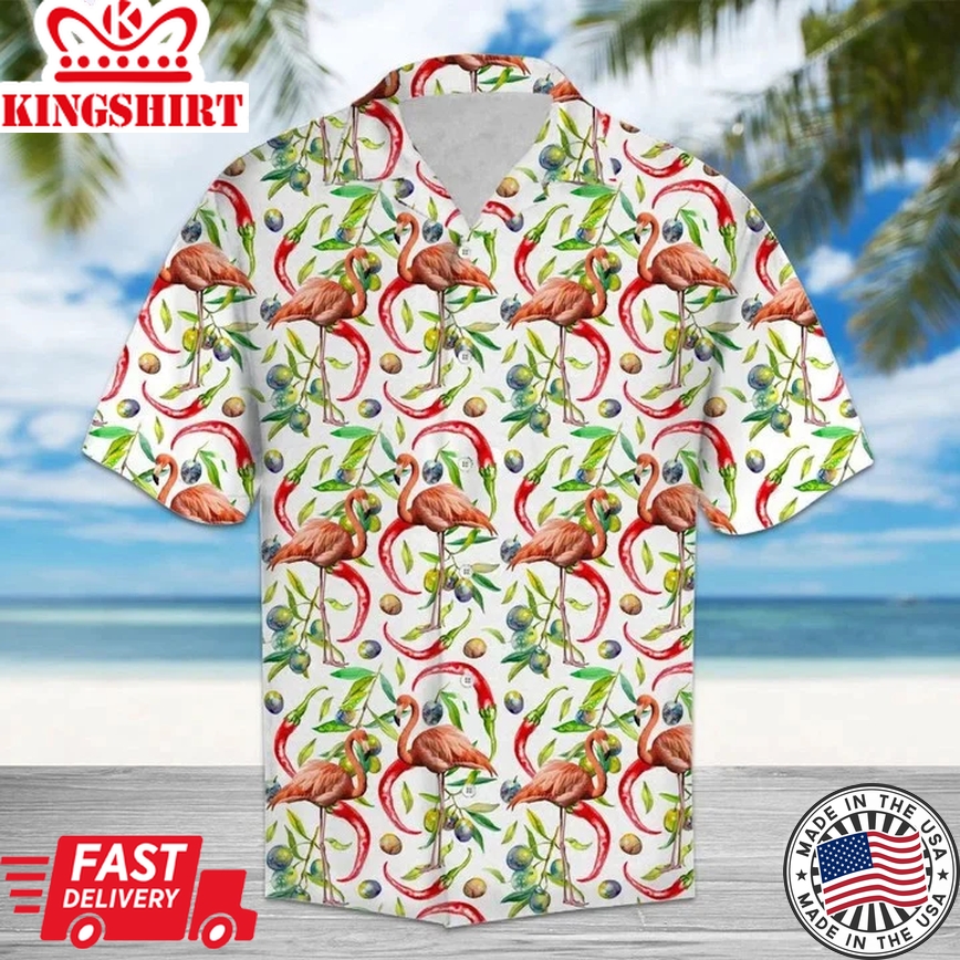 Messy Chili Peppers And Flamingo Trendy Hawaiian Shirt