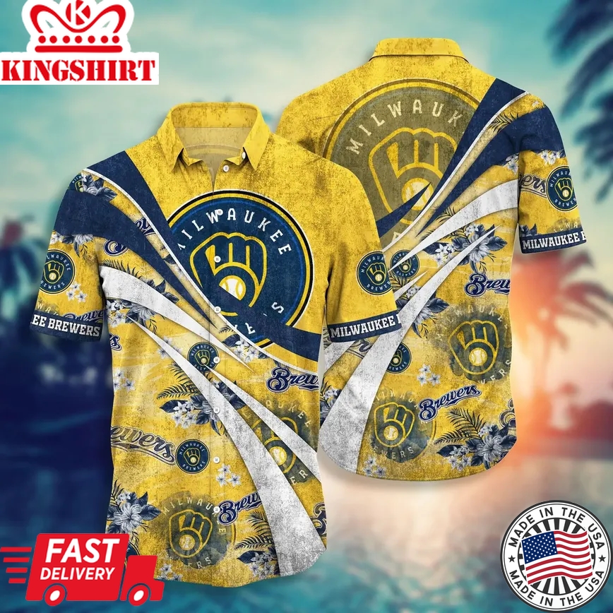 Milwaukee Brewers Hawaiian Shirt Milwaukee Brewers Symbol Old Vintage Hawaii Shirt Milwaukee Brewers Aloha Shirt