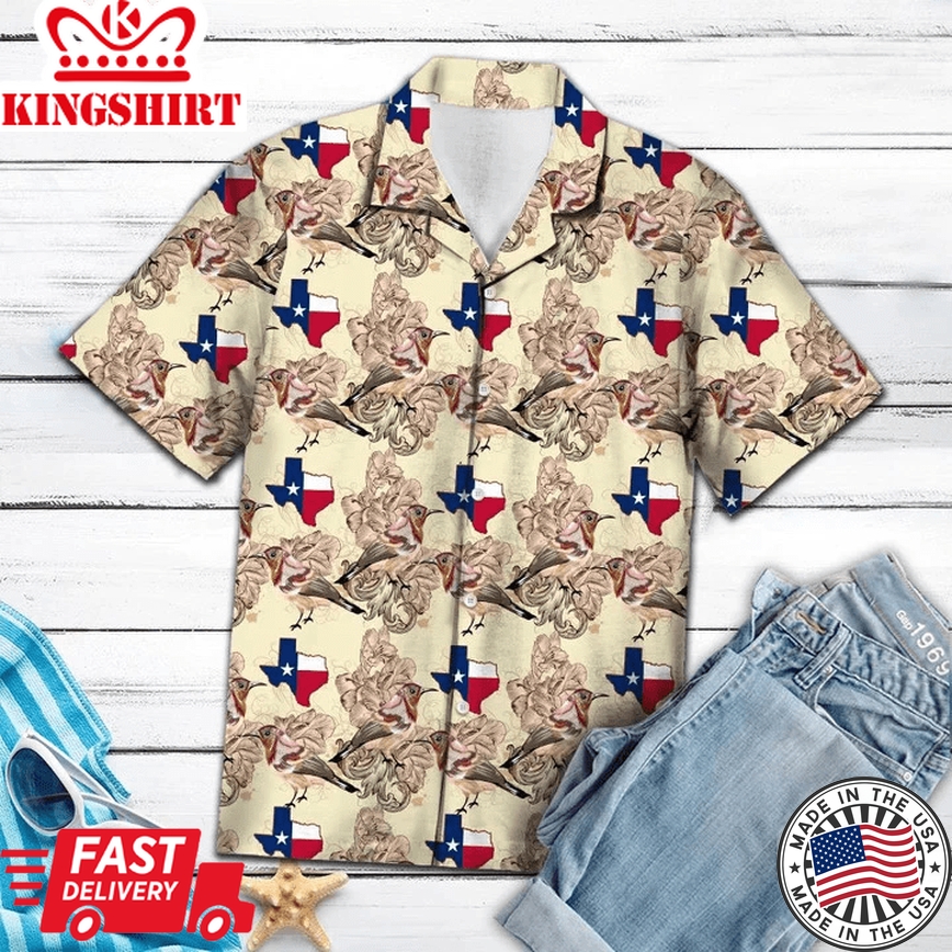 Mockingbird With Texas Map Design Trendy Hawaiian Shirt